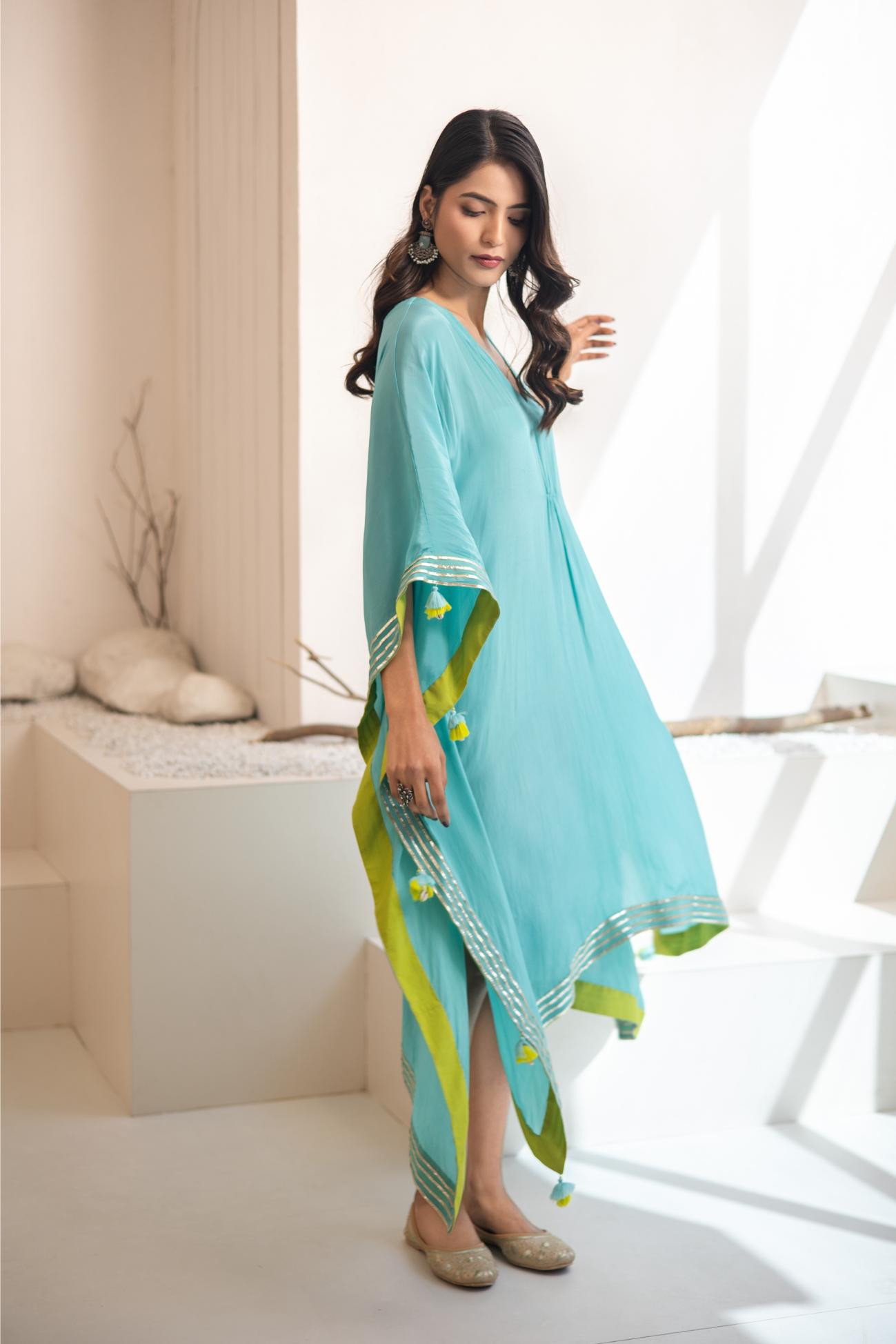 Firozi Crepe Kaftan