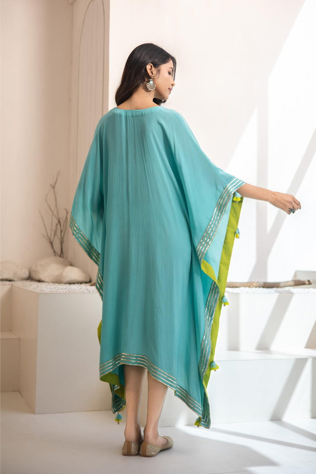 Firozi Crepe Kaftan