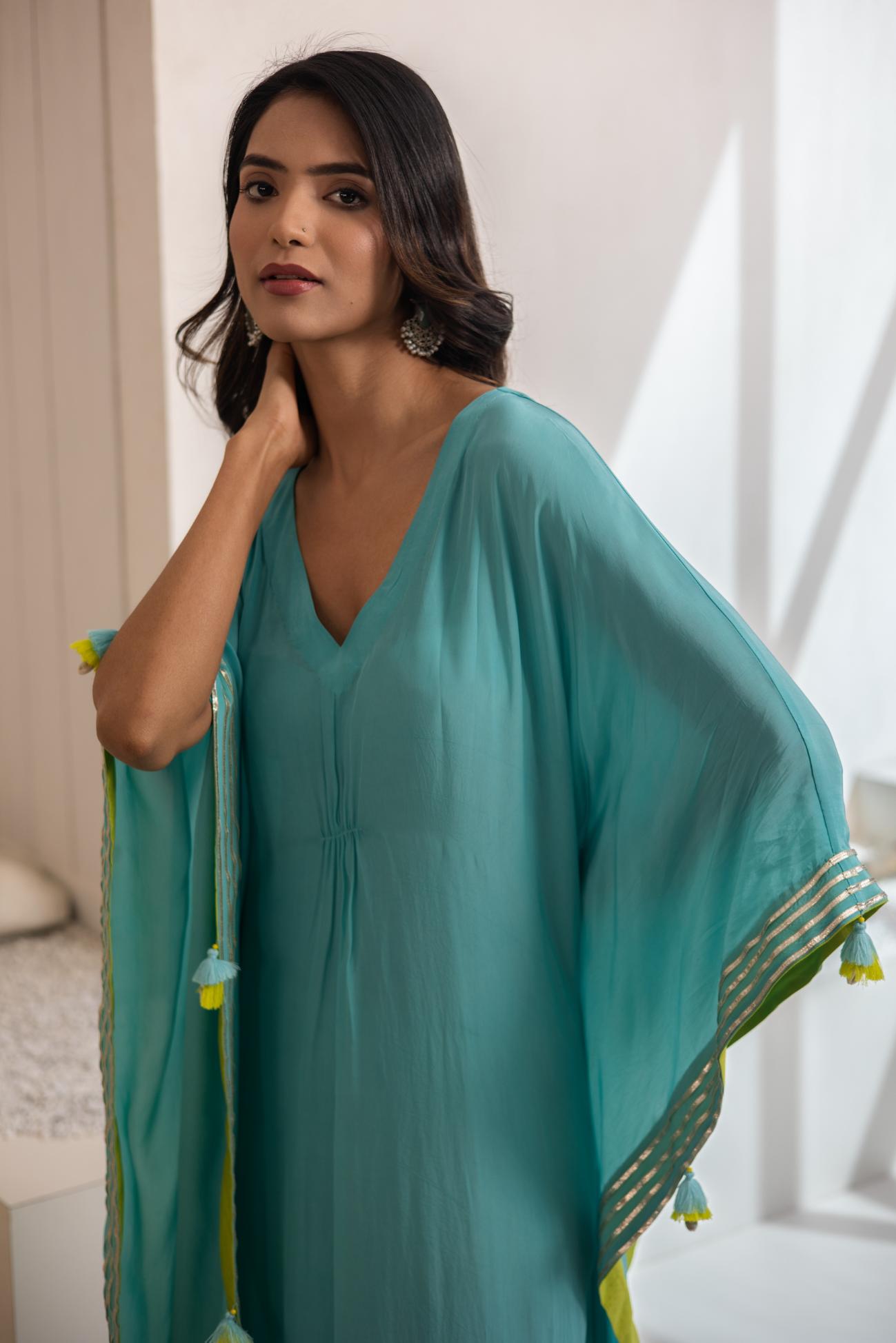 Firozi Crepe Kaftan