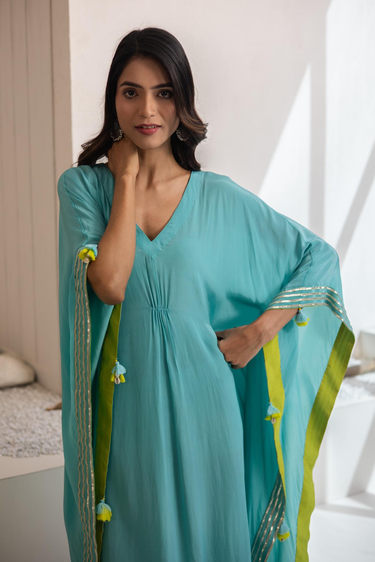 Firozi Crepe Kaftan
