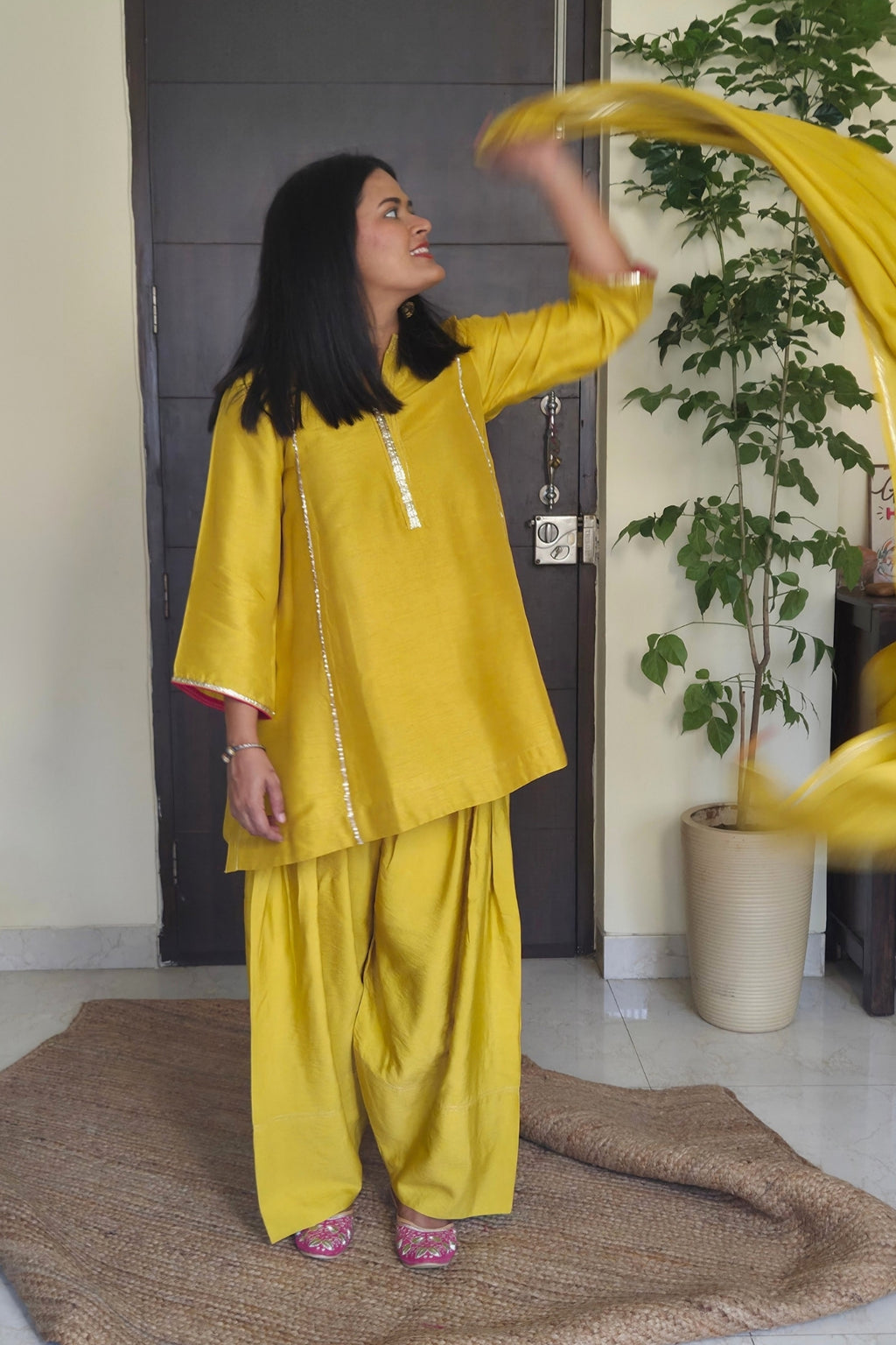 Nandini Yellow Dola Silk Farsi Salwar Set with dupatta