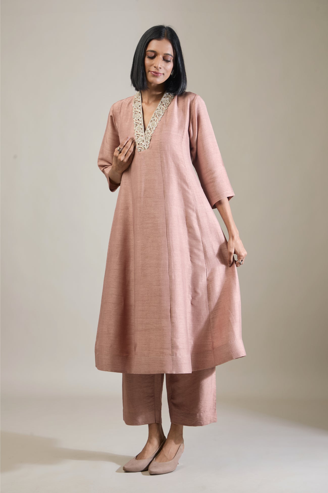 Sand Dola Silk Anarkali Set