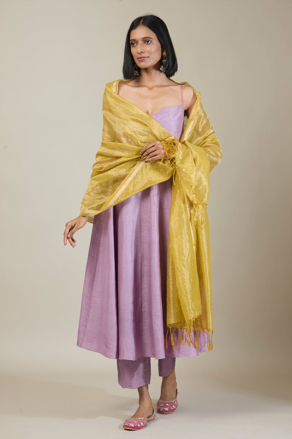 Rida Purple Dola Silk Anarkali Set