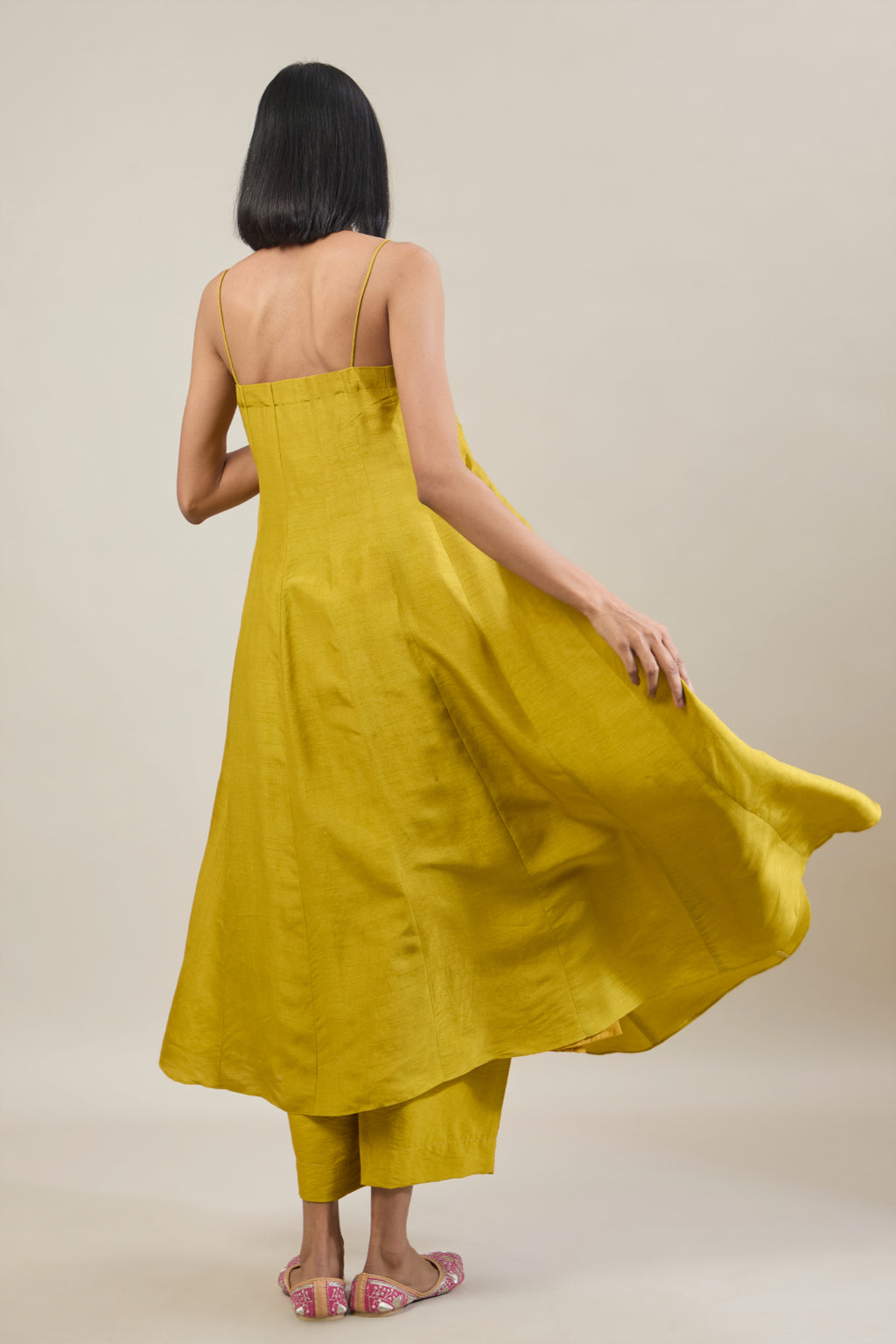 Vanya Soft Lime Yellow Dola Silk Anarkali Set