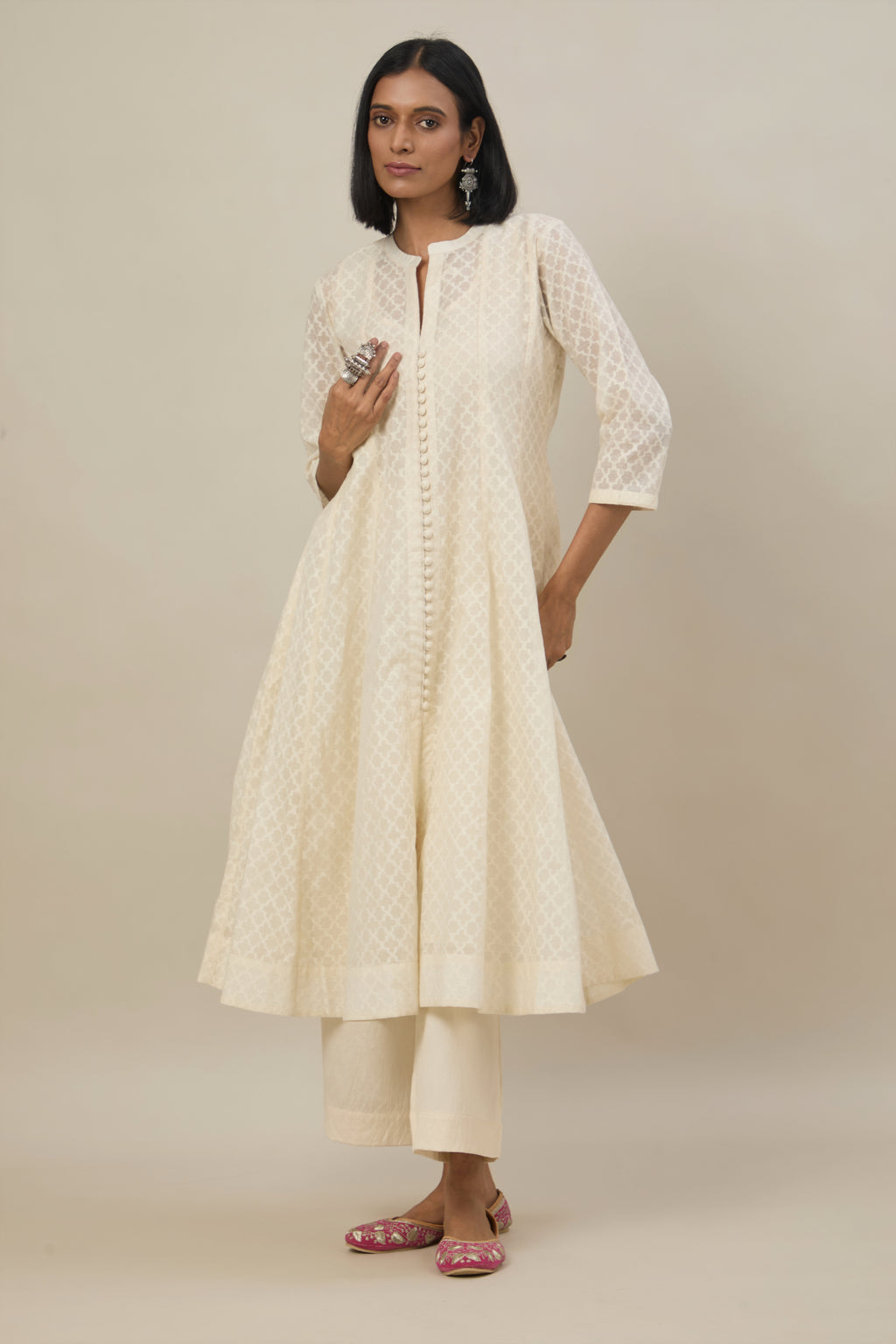 Veda Ivory Jacquard Chanderi Anarkali set