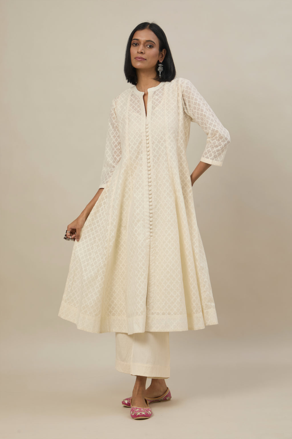 Veda Ivory Jacquard Chanderi Anarkali set