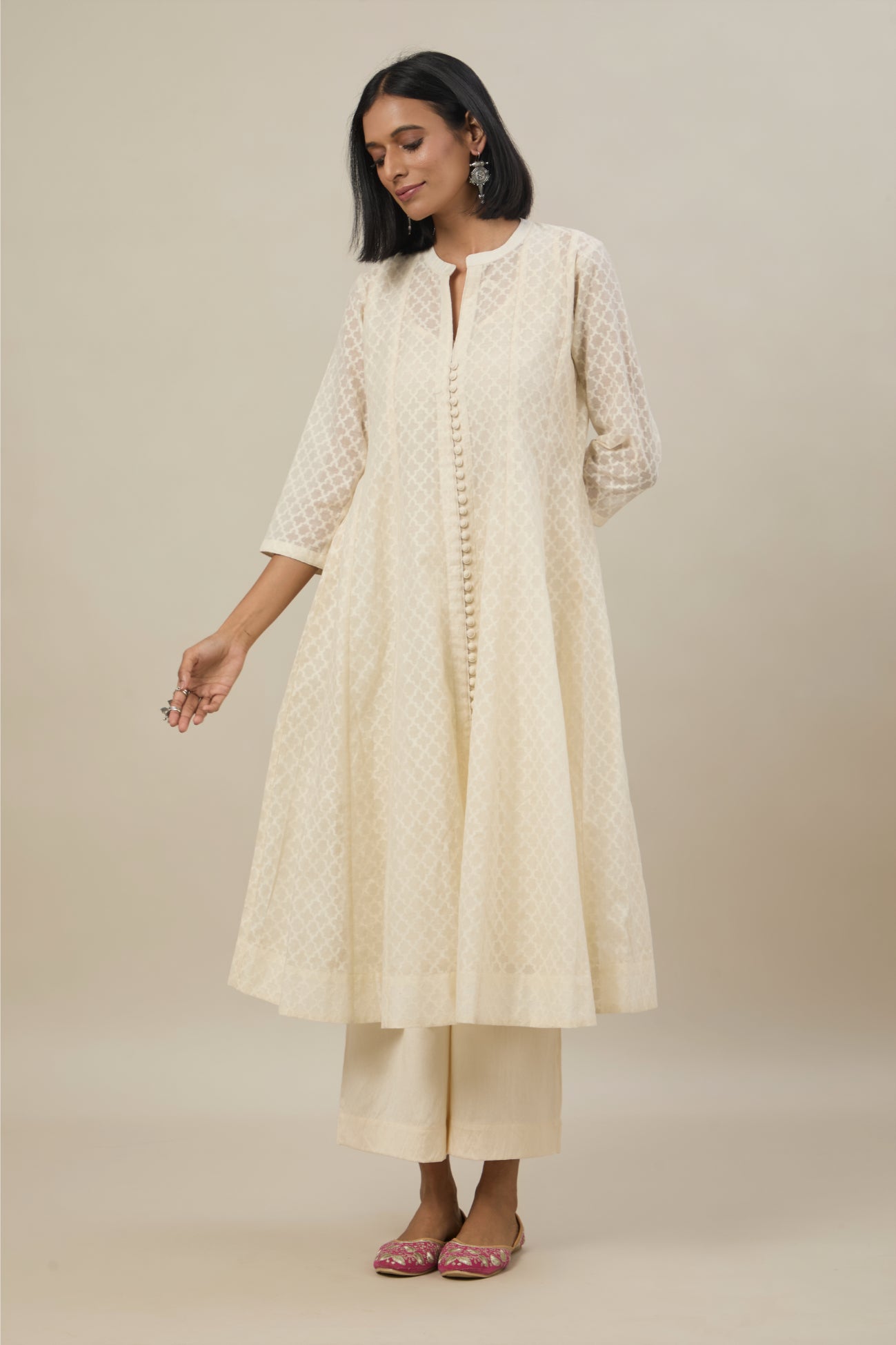 Veda Ivory Jacquard Chanderi Anarkali set