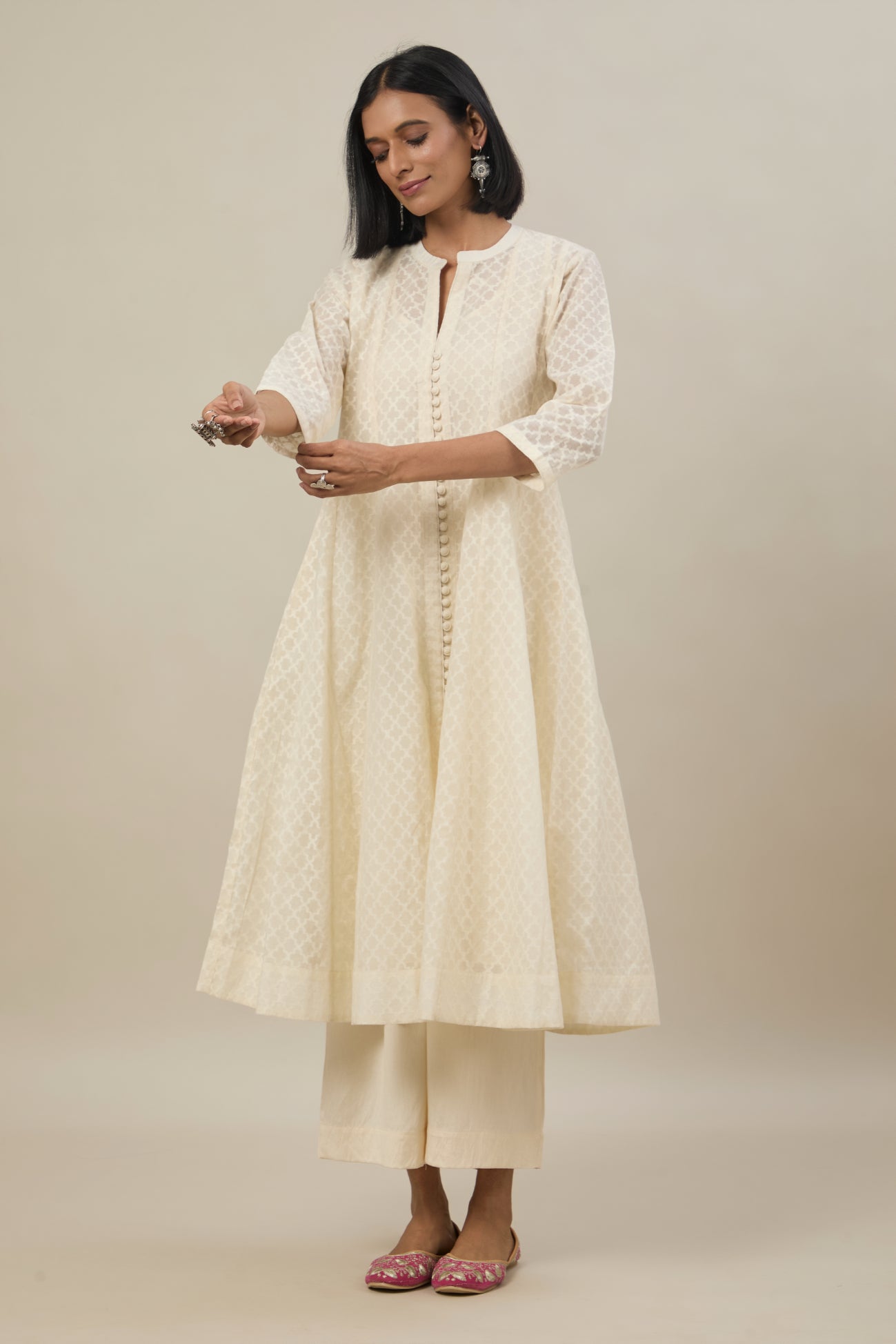 Veda Ivory Jacquard Chanderi Anarkali set