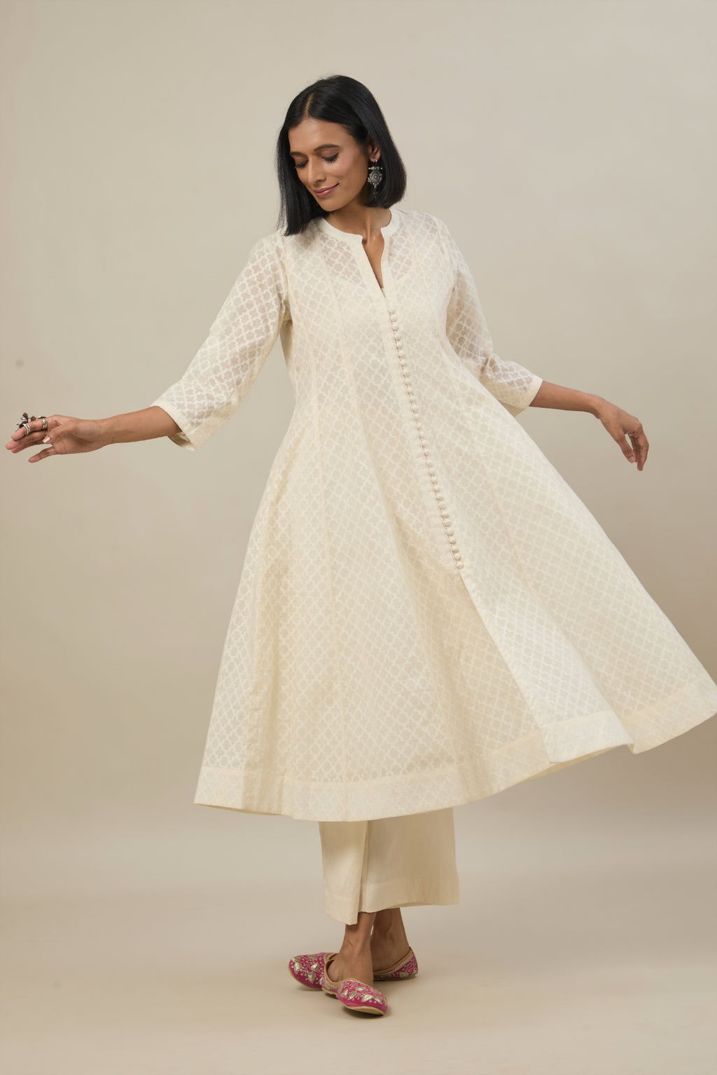 Veda Ivory Jacquard Chanderi Anarkali set