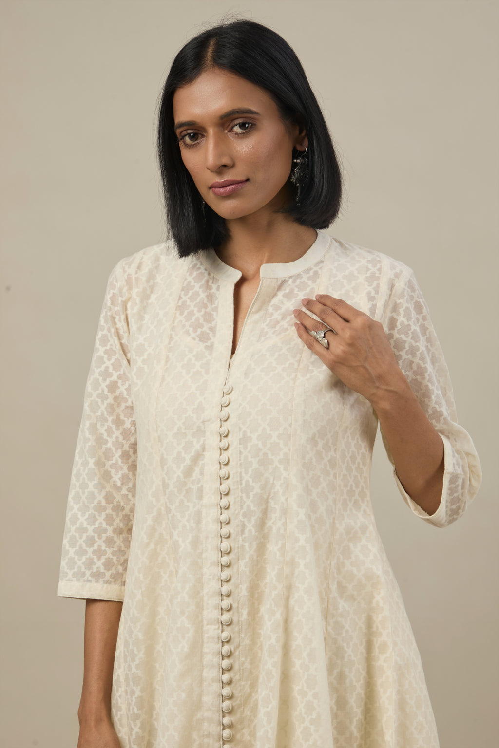 Veda Ivory Jacquard Chanderi Anarkali set