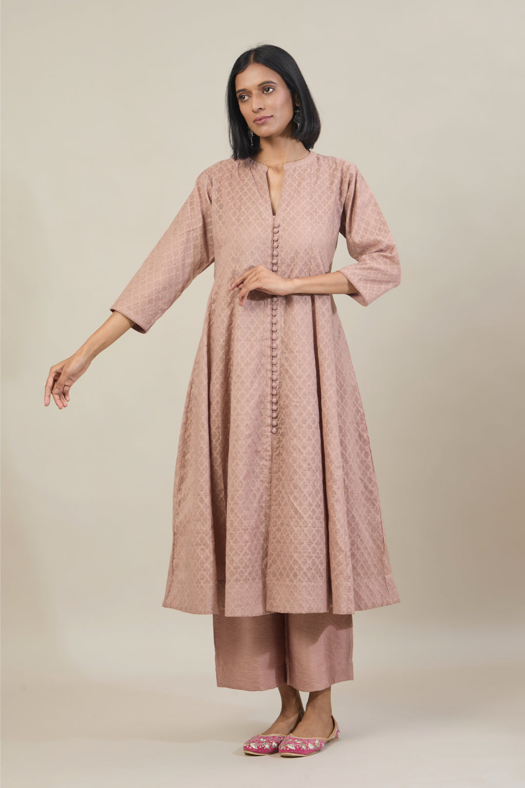 Naaz Mauve Jacquard Chanderi Anarkali set