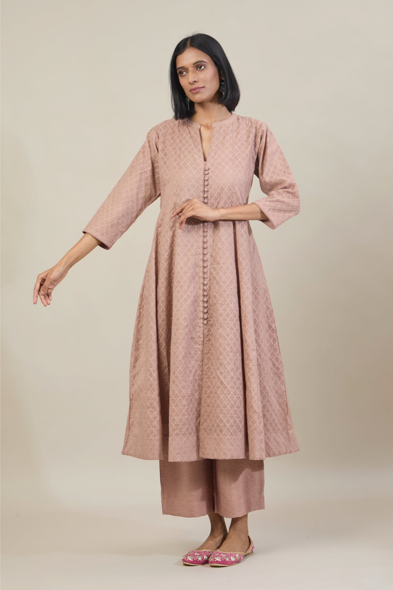 Naaz Mauve Jacquard Chanderi Anarkali set