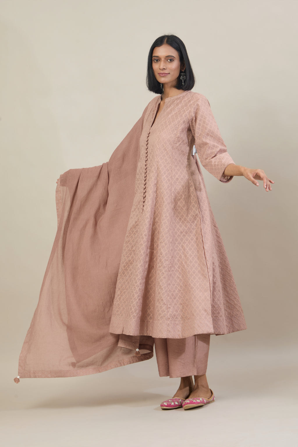 Naaz Mauve Jacquard Chanderi Anarkali set