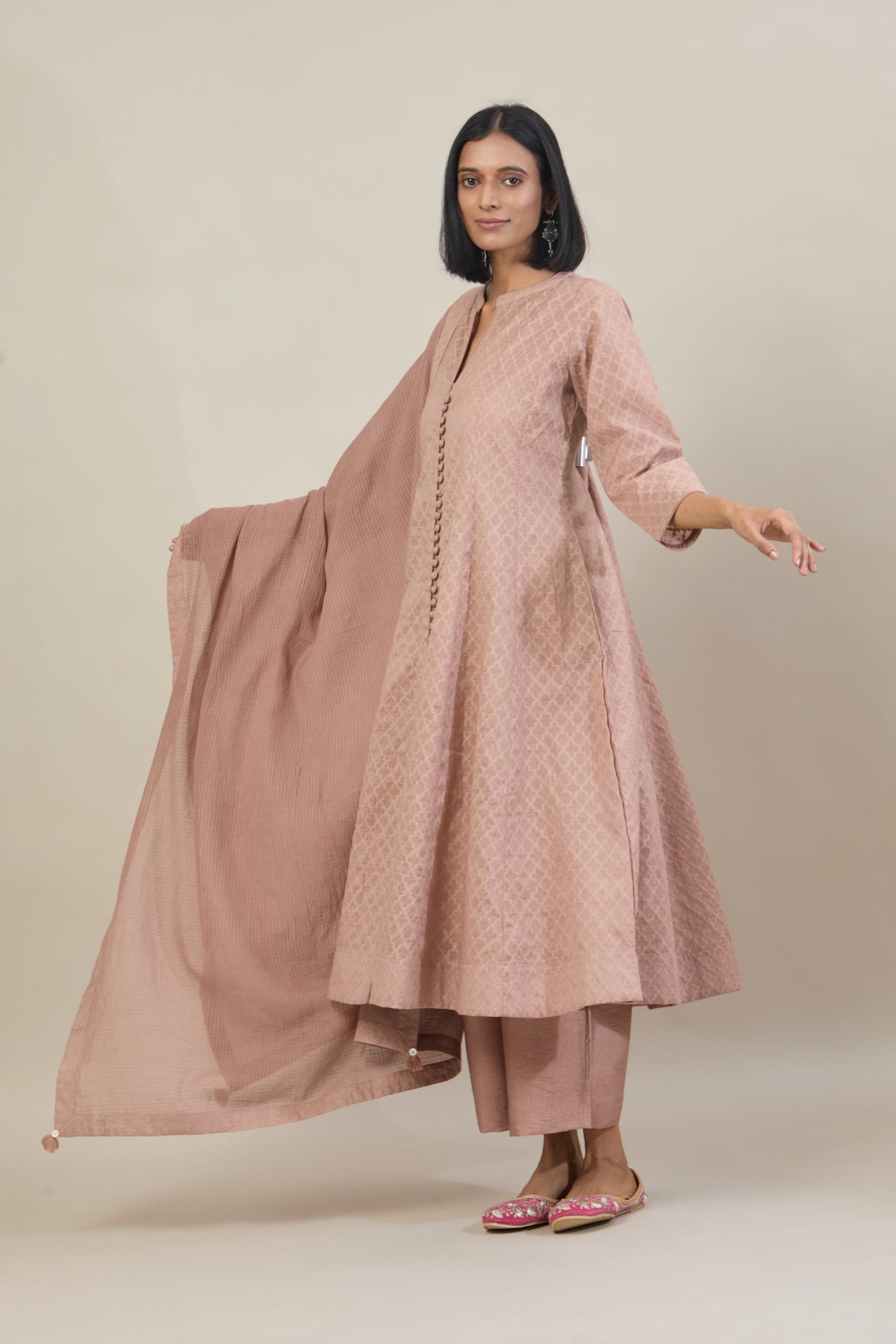 Naaz Mauve Jacquard Chanderi Anarkali set