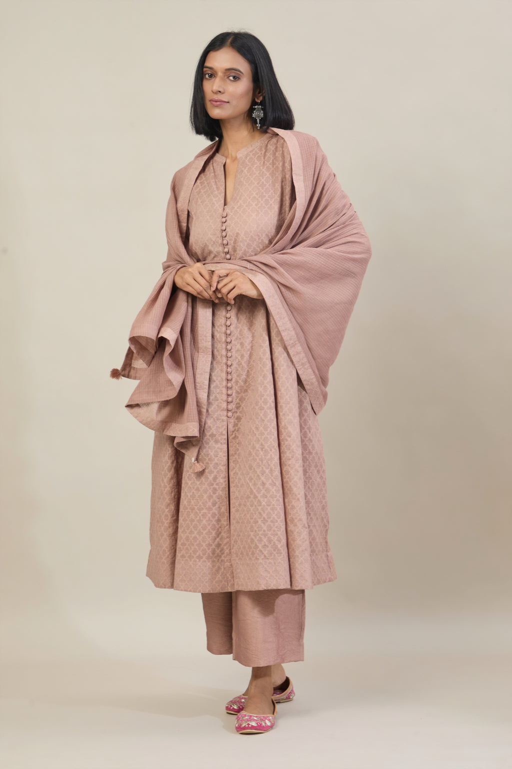 Naaz Mauve Jacquard Chanderi Anarkali set
