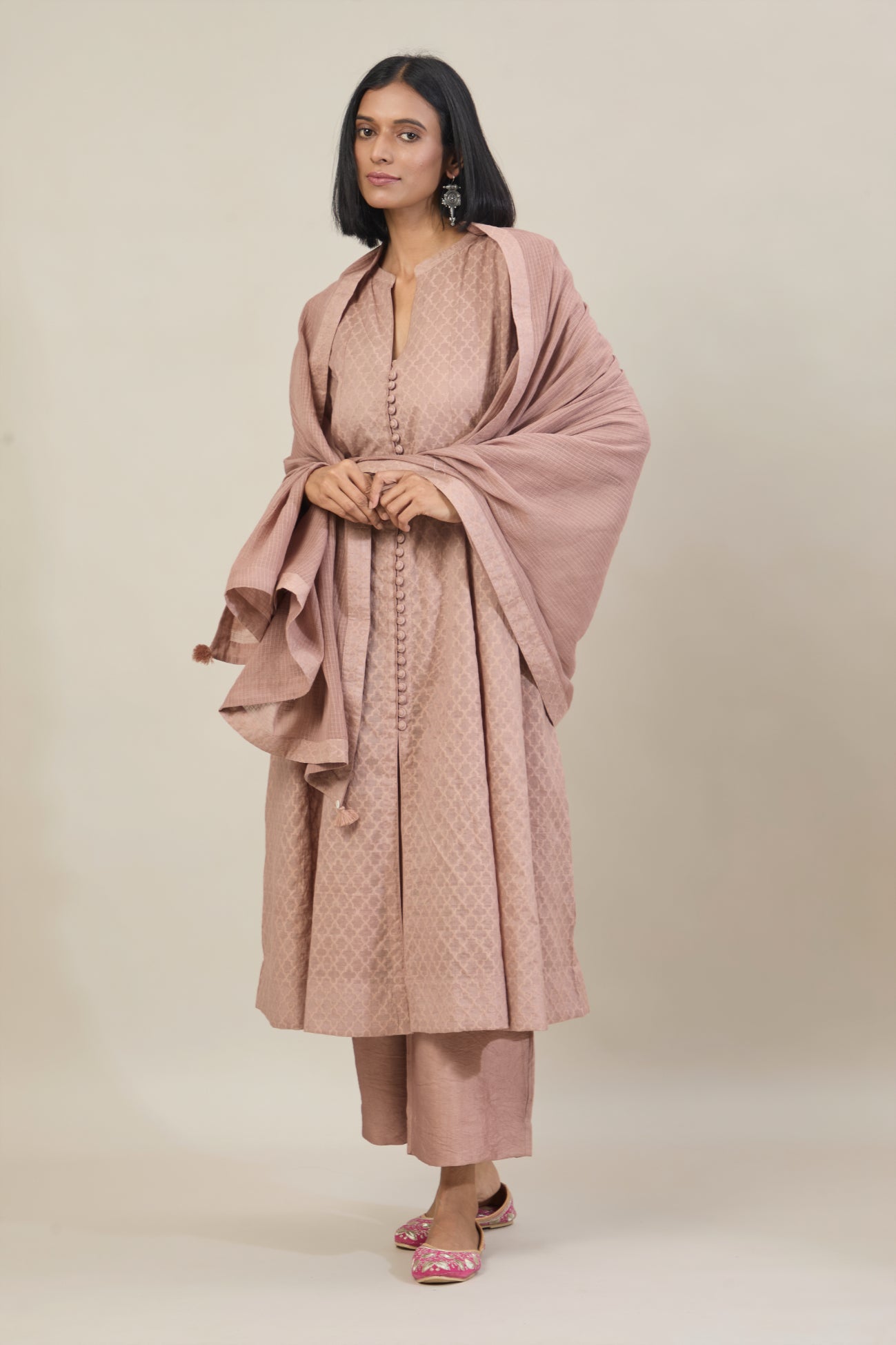 Naaz Mauve Jacquard Chanderi Anarkali set