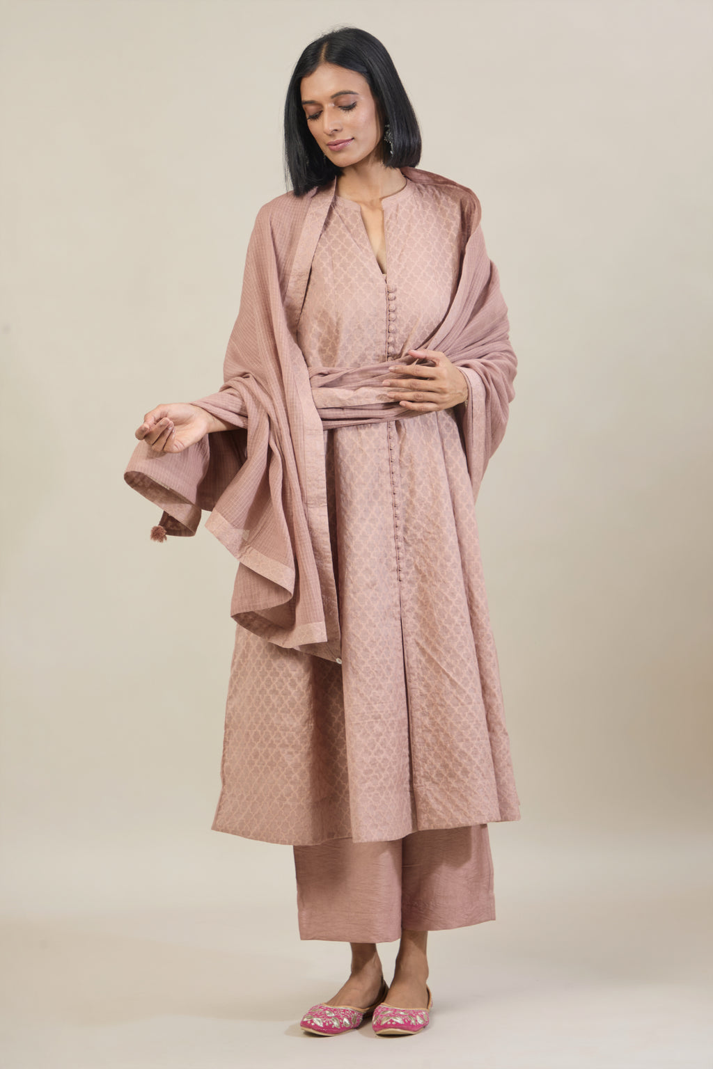 Naaz Mauve Jacquard Chanderi Anarkali set