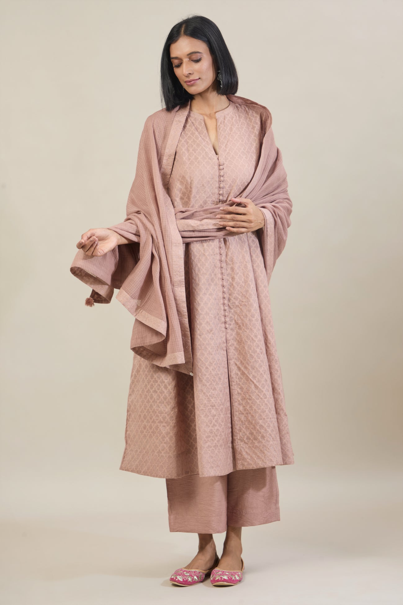 Naaz Mauve Jacquard Chanderi Anarkali set