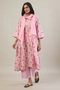 Laya Light Pink Floral Printed Cotton Kali Kurta Set with dupatta