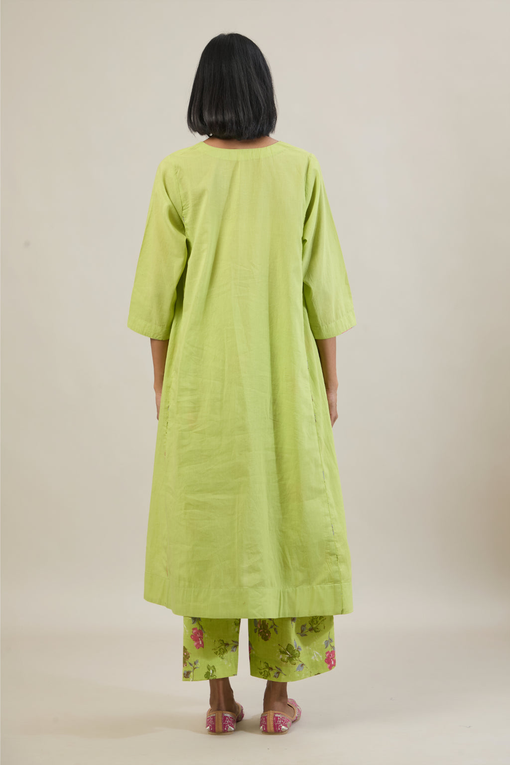 Rahi Bright Green Printed Cotton Kali Kurta Set with dupatta