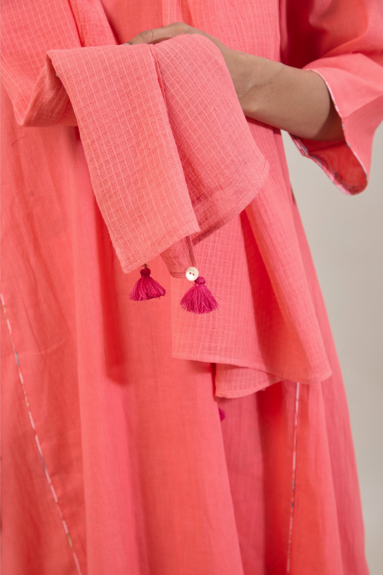 Gati Peach Printed Cotton Kali Kurta Set with dupatta