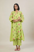 Neer Bright Green Printed Cotton Kali Kurta Set