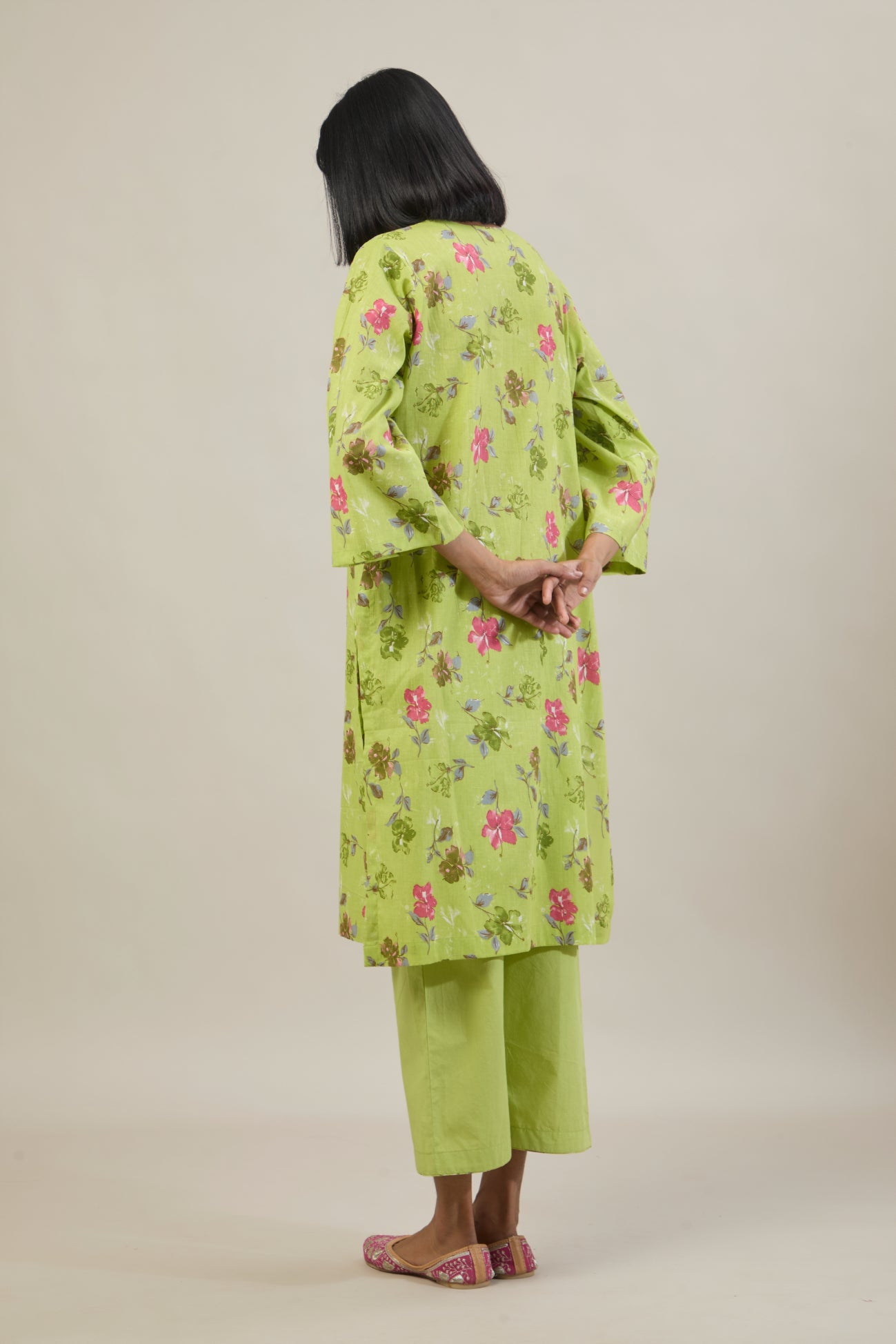 Tana Bright Green Printed Cotton Straight Kurta Set with dupatta