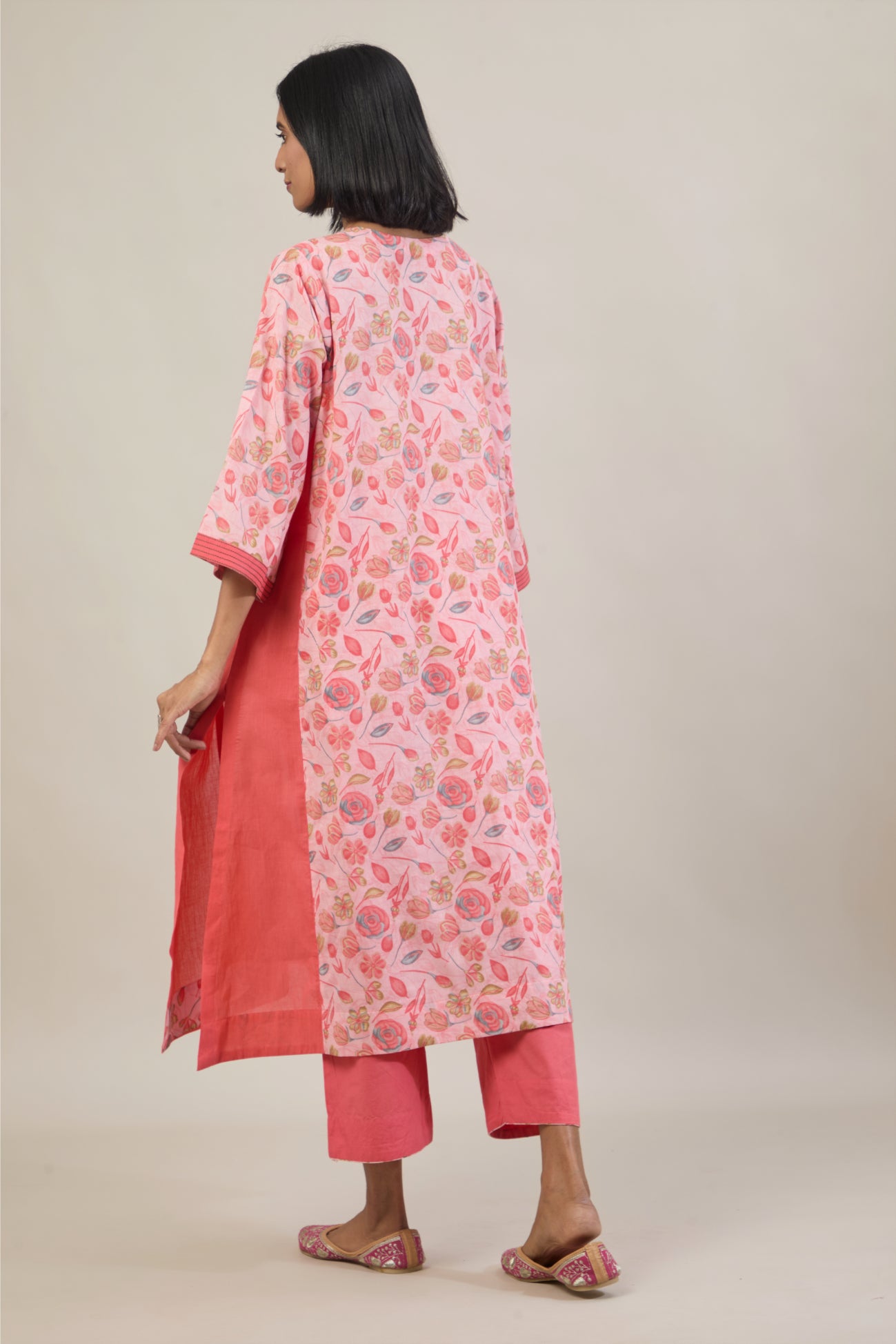 Reva Peach Printed Cotton Kali Kurta Set