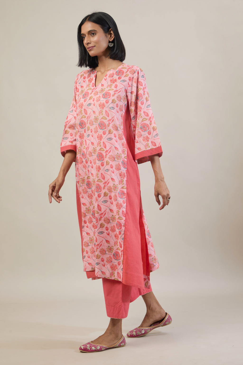 Reva Peach Printed Cotton Kali Kurta Set