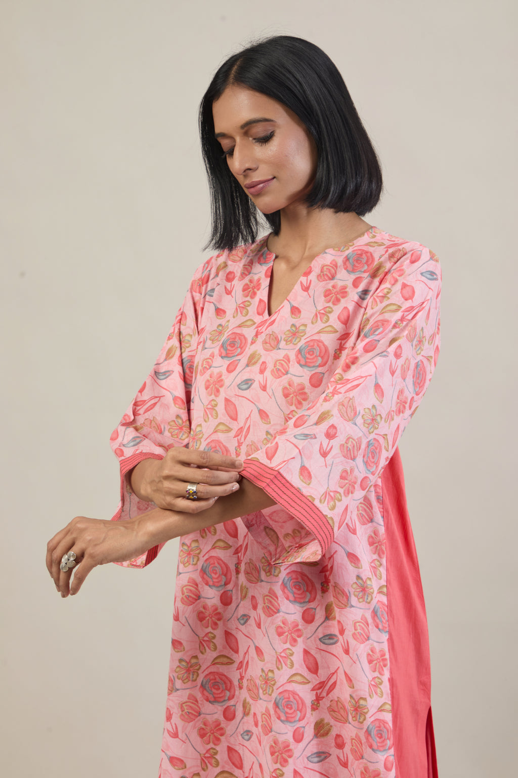 Reva Peach Printed Cotton Kali Kurta Set