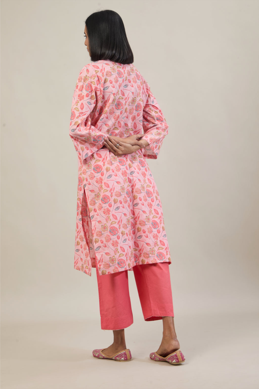 Niyam Peach Printed Cotton Straight Kurta Set with dupatta