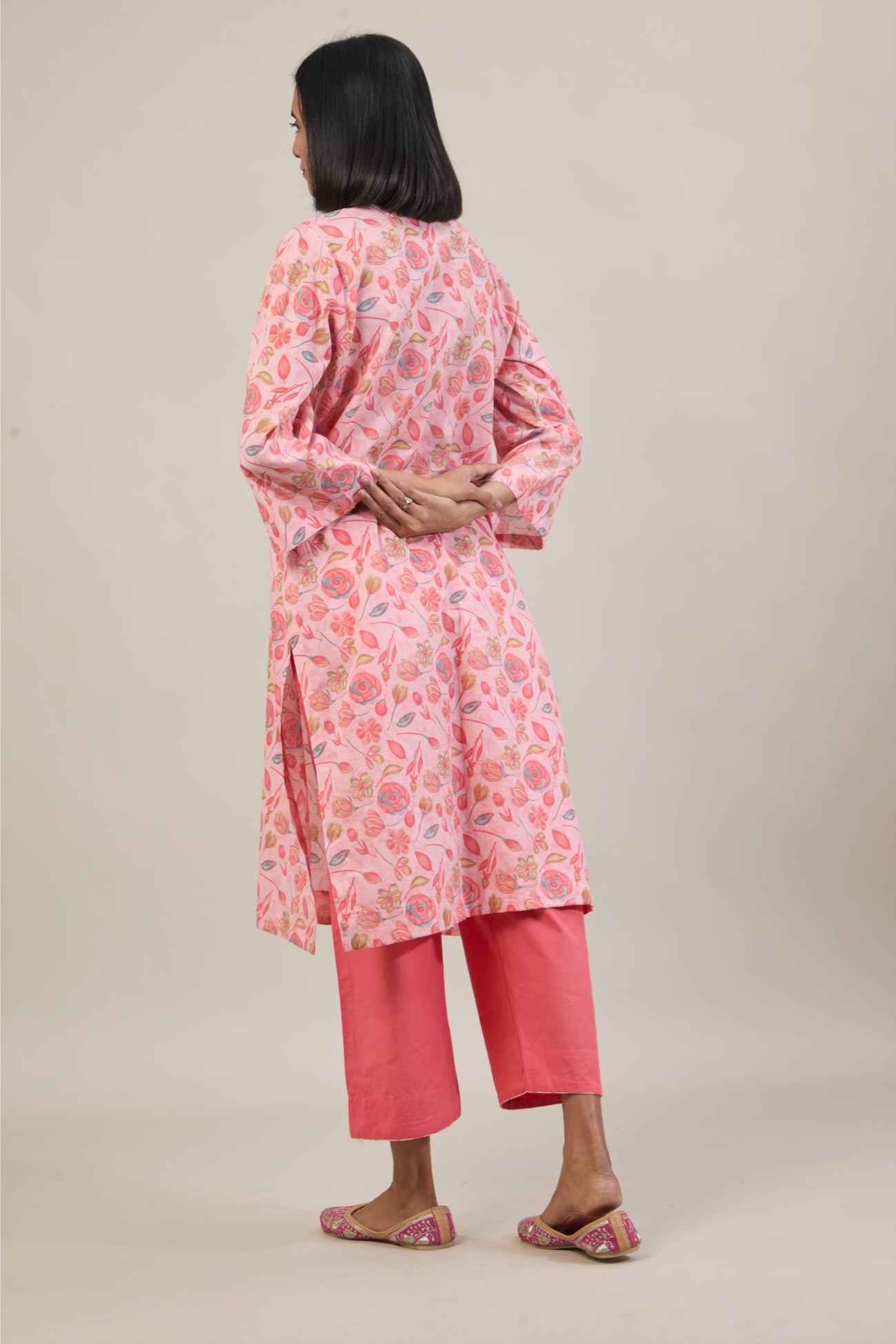 Niyam Peach Printed Cotton Straight Kurta Set with dupatta