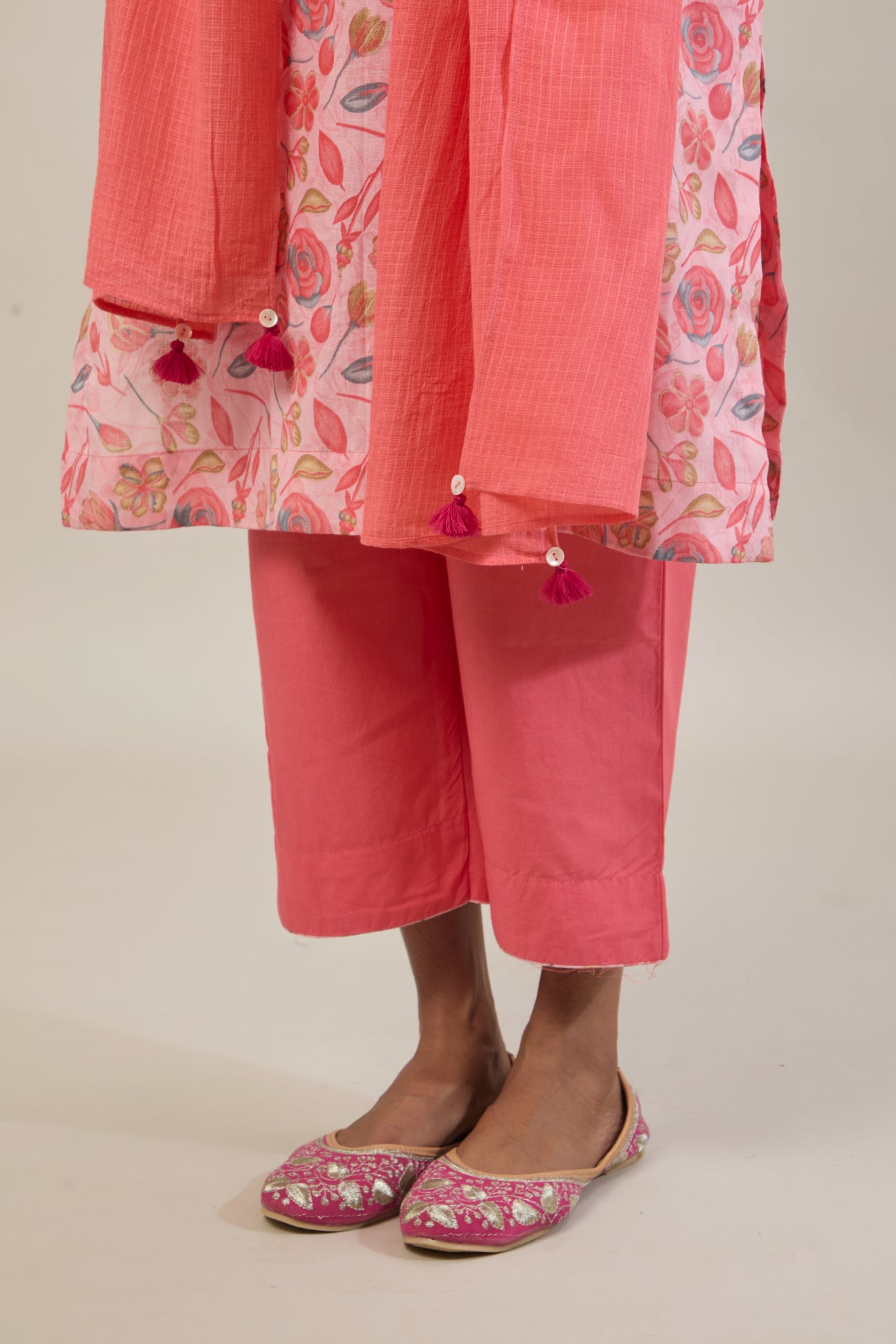 Niyam Peach Printed Cotton Straight Kurta Set with dupatta