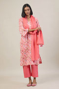 Niyam Peach Printed Cotton Straight Kurta Set with dupatta