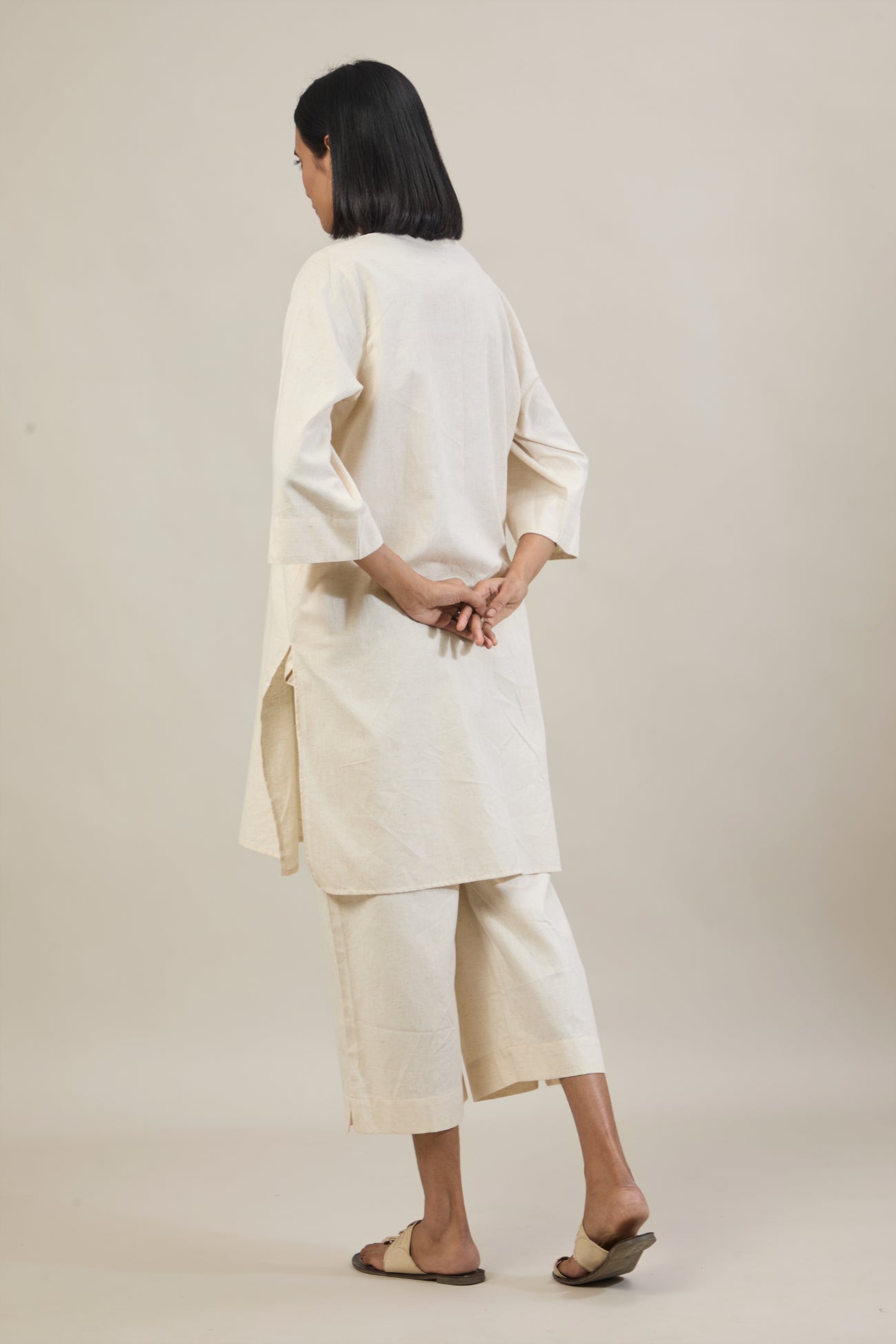 Nav Beige Solid Cotton Straight Kurta Set