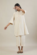 Nav Beige Solid Cotton Straight Kurta Set