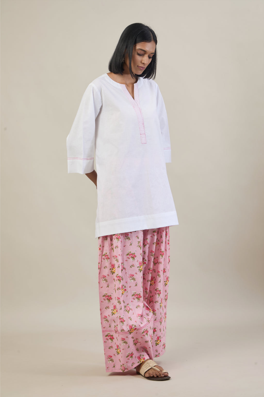 Eka White solid Cotton Straight printed Farsi Salwar Set with dupatta