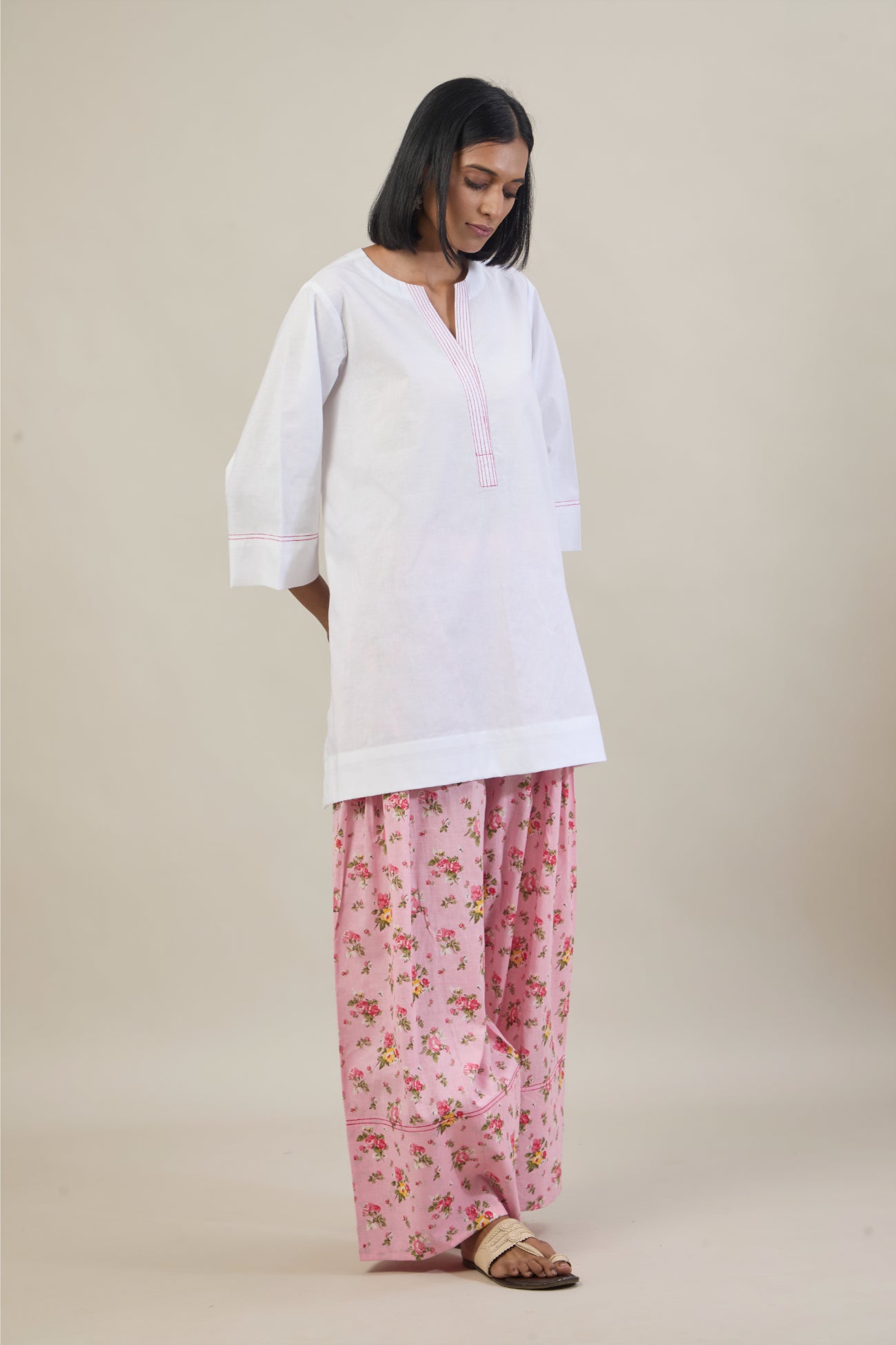 Eka White solid Cotton Straight printed Farsi Salwar Set with dupatta