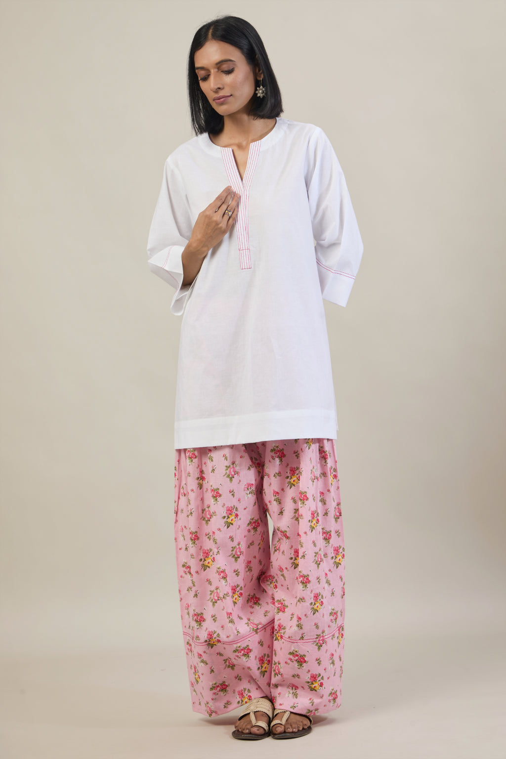 Eka White solid Cotton Straight printed Farsi Salwar Set with dupatta