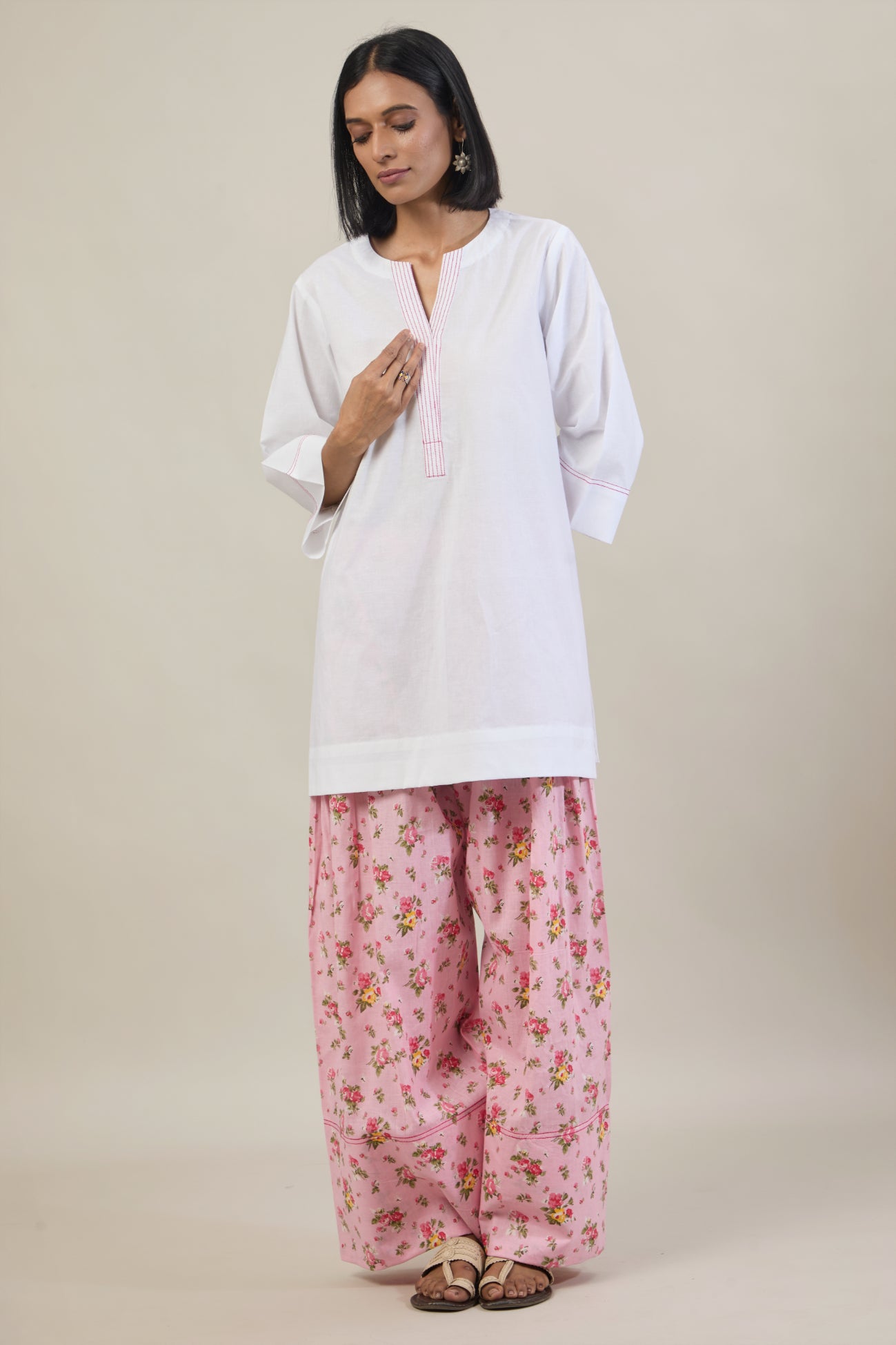 Eka White solid Cotton Straight printed Farsi Salwar Set with dupatta