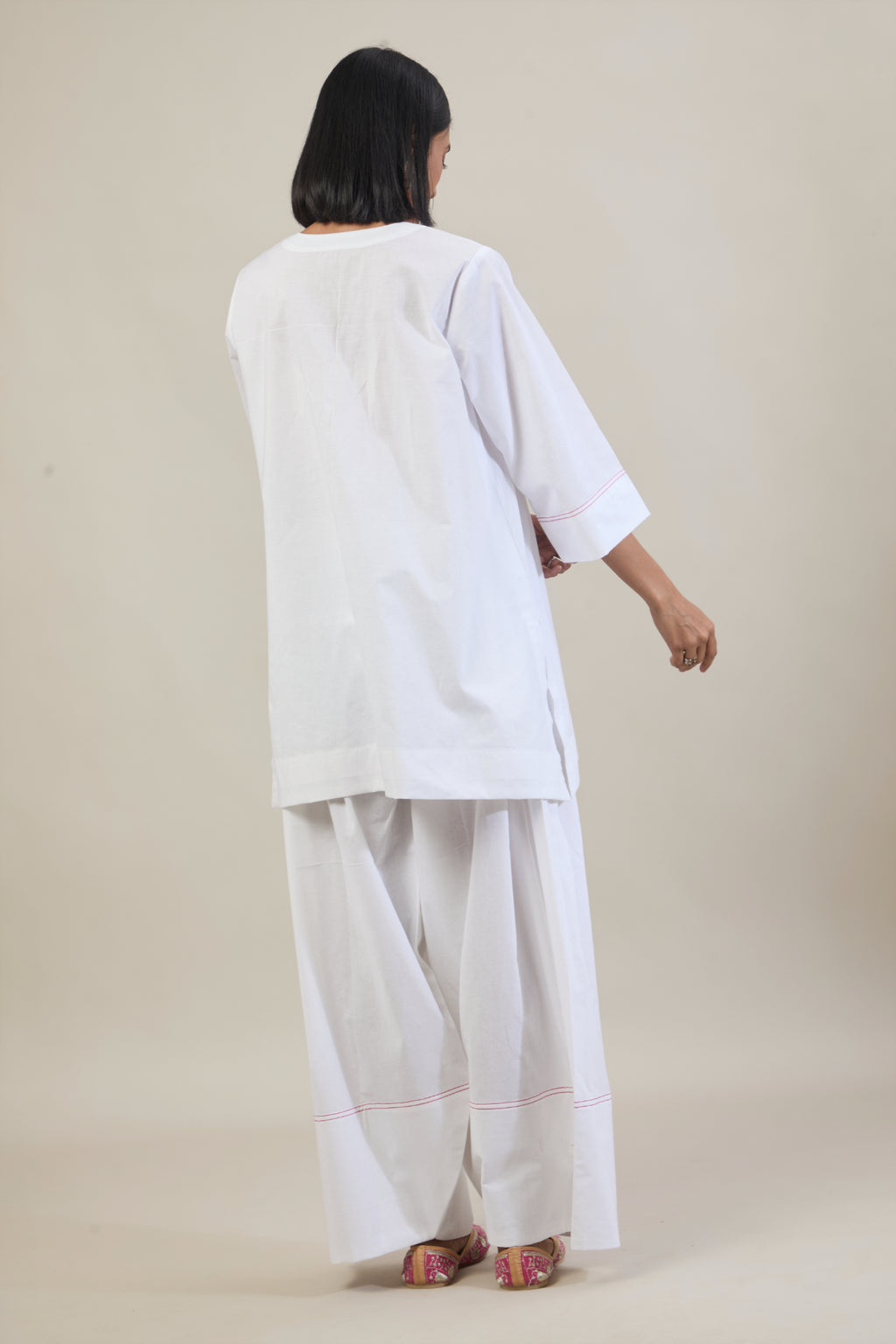 Roop White Solid Cotton Straight Farsi Salwar Set