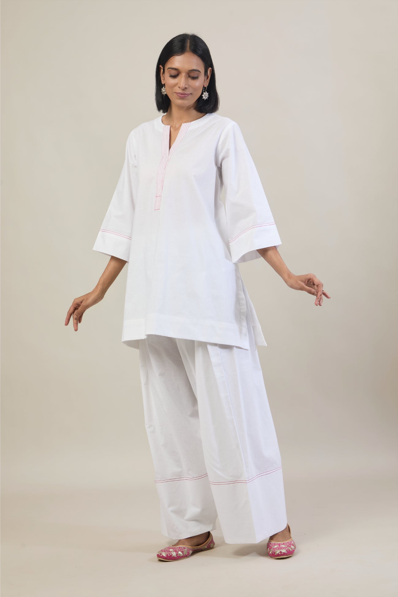 Roop White Solid Cotton Straight Farsi Salwar Set