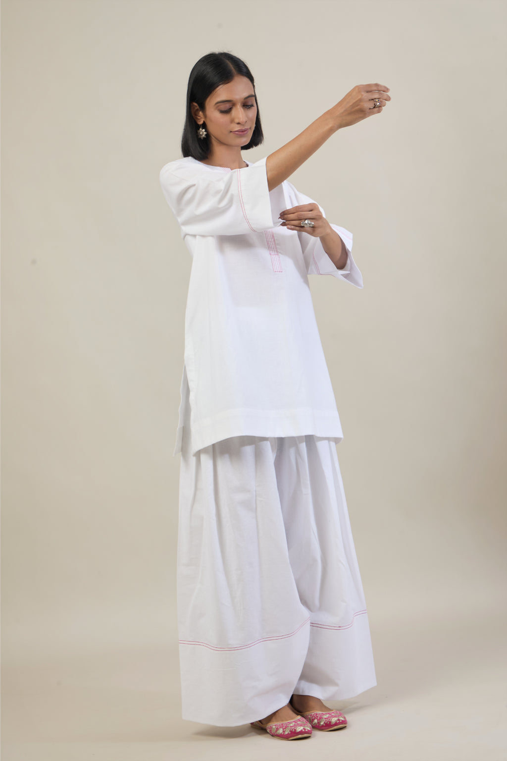 Roop White Solid Cotton Straight Farsi Salwar Set