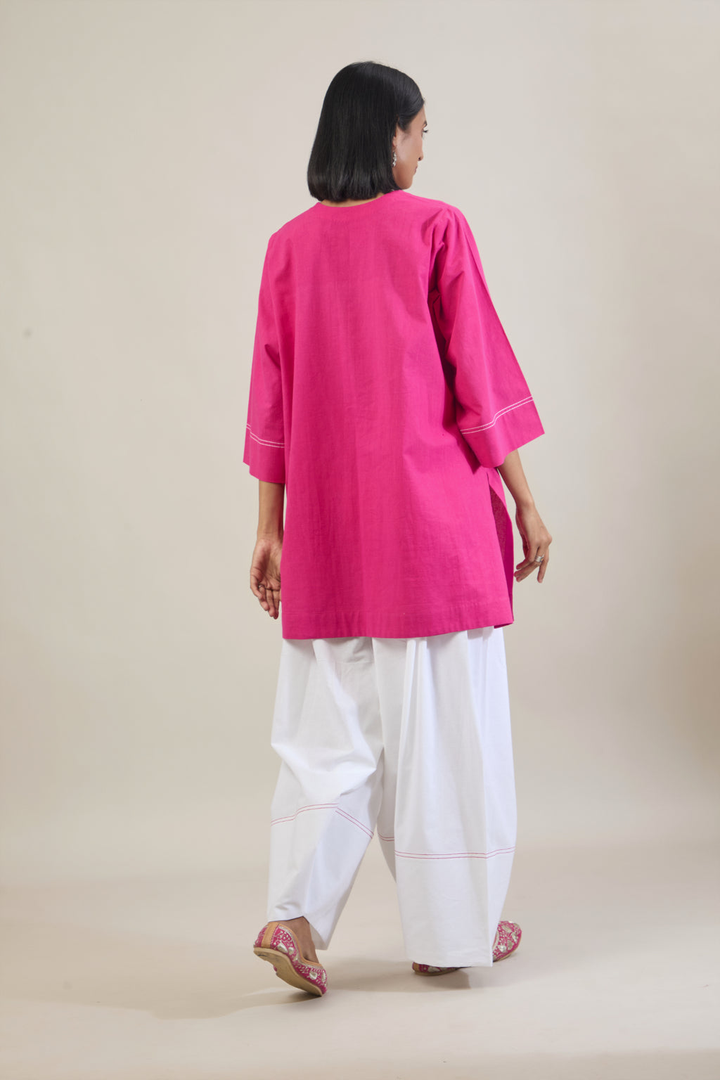 Arka Pink Solid Cotton Straight Farsi Salwar Set with Dupatta