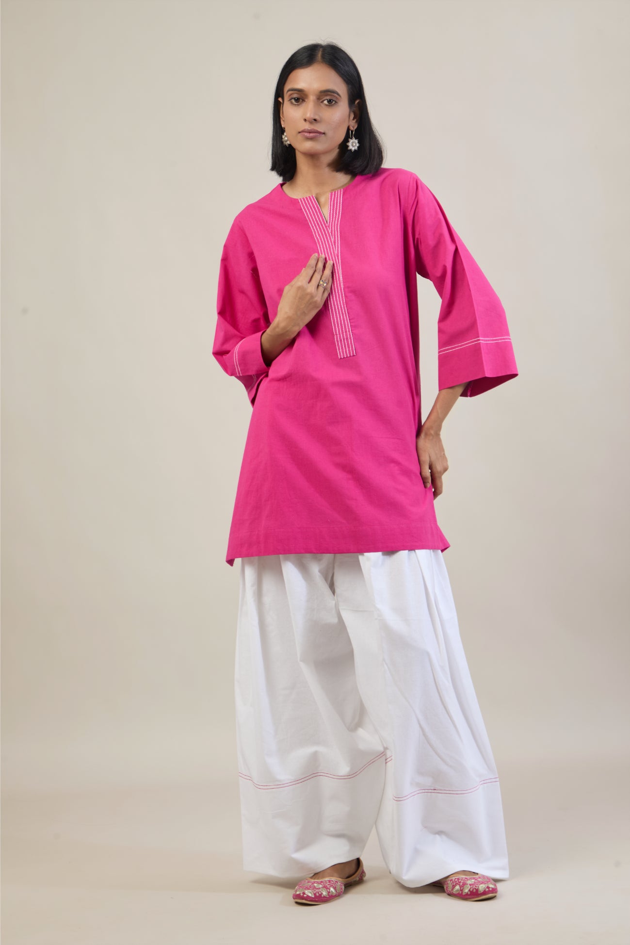 Arka Pink Solid Cotton Straight Farsi Salwar Set with Dupatta