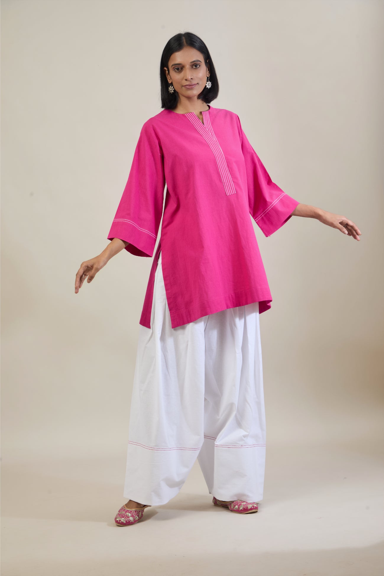 Arka Pink Solid Cotton Straight Farsi Salwar Set with Dupatta