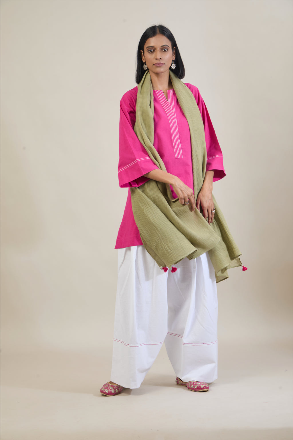 Arka Pink Solid Cotton Straight Farsi Salwar Set with Dupatta