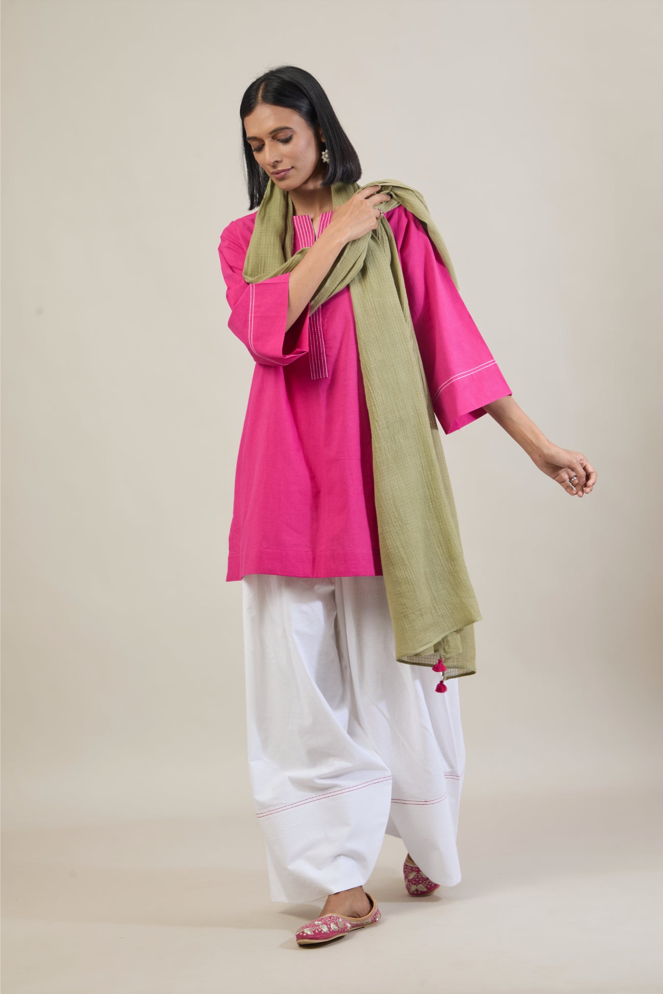 Arka Pink Solid Cotton Straight Farsi Salwar Set with Dupatta