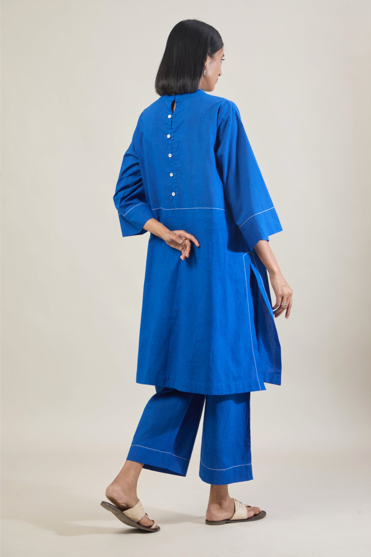 Mool Blue Solid Cotton Straight Kurta Set