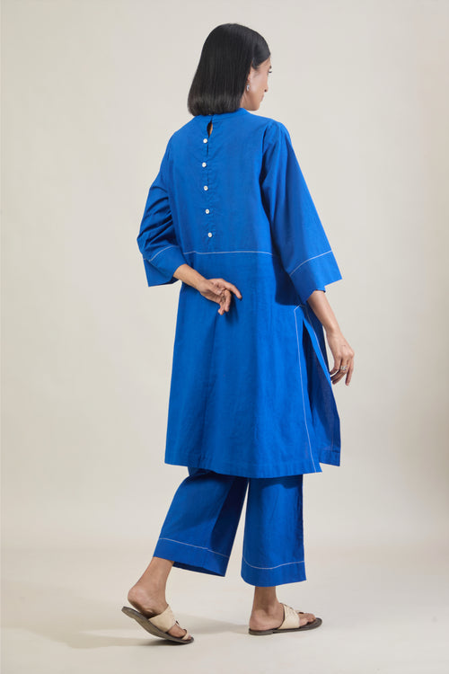 Mool Blue Solid Cotton Straight Kurta Set